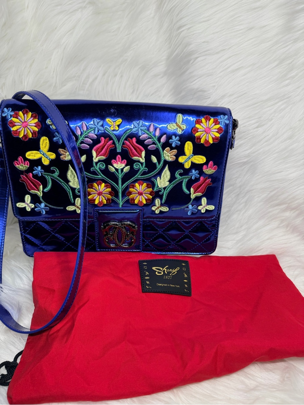 Sharif Legacy Royal Blue Embroidered Floral purse- NWOT